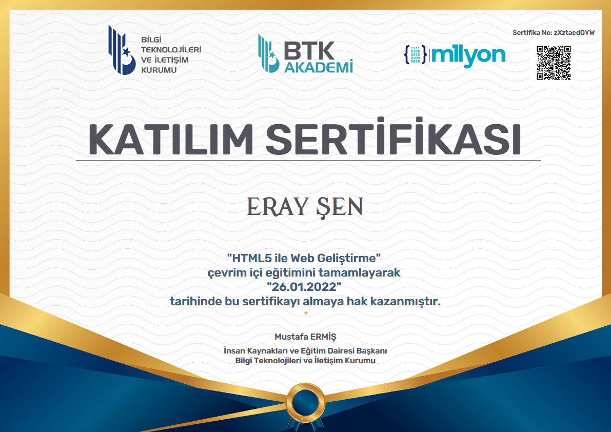 HTML 5 ile Web Geliştirme Sertifikası